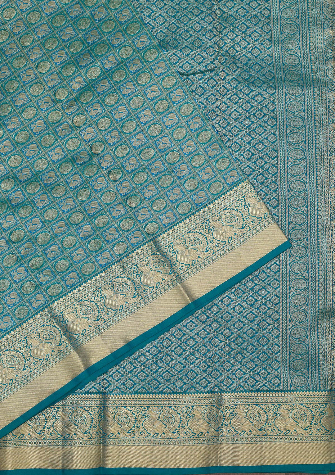 Peacock Blue Zariwork Pure Silk Saree