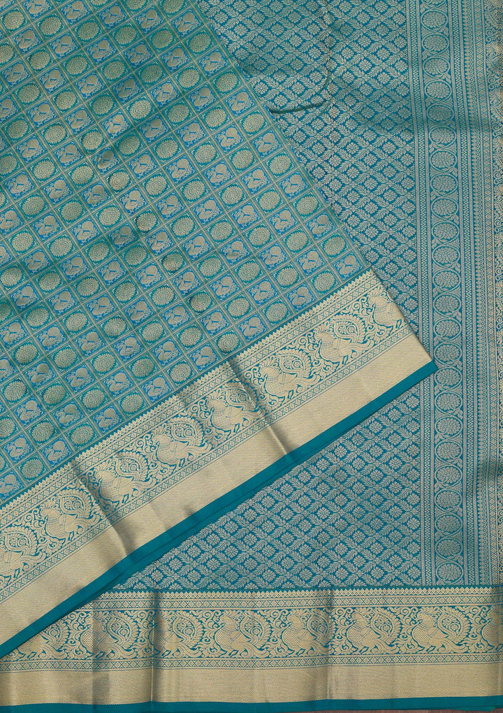 Peacock Blue Zariwork Pure Silk Saree
