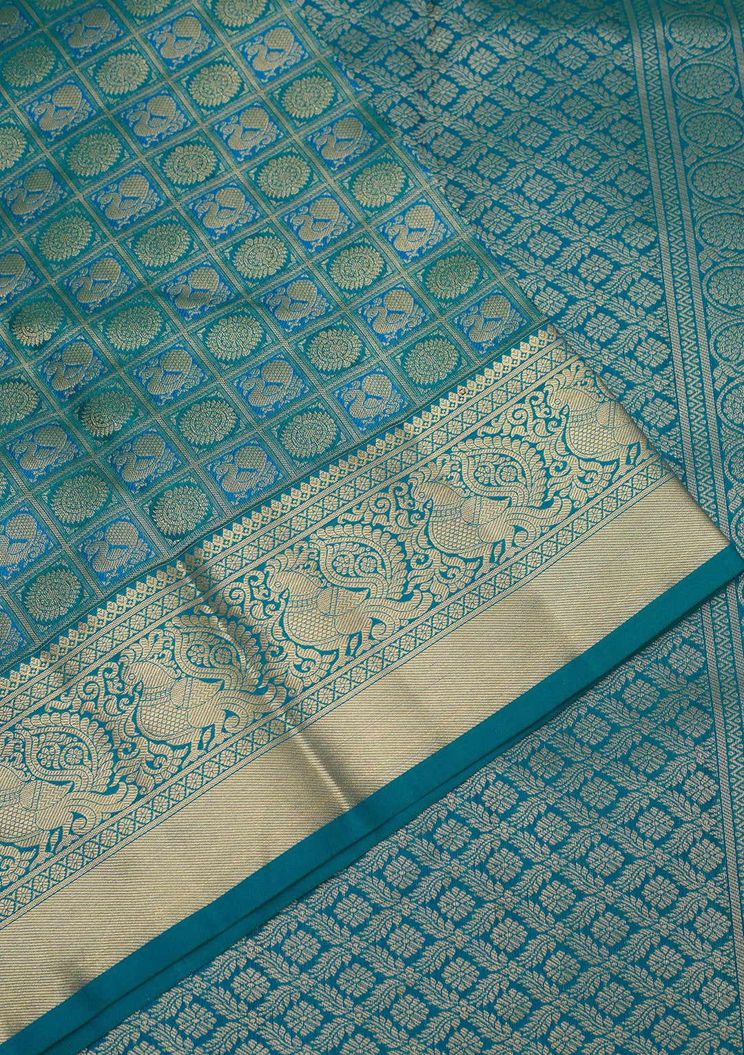 Peacock Blue Zariwork Pure Silk Saree