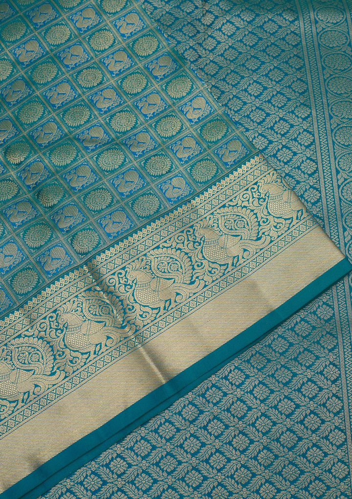 Peacock Blue Zariwork Pure Silk Saree