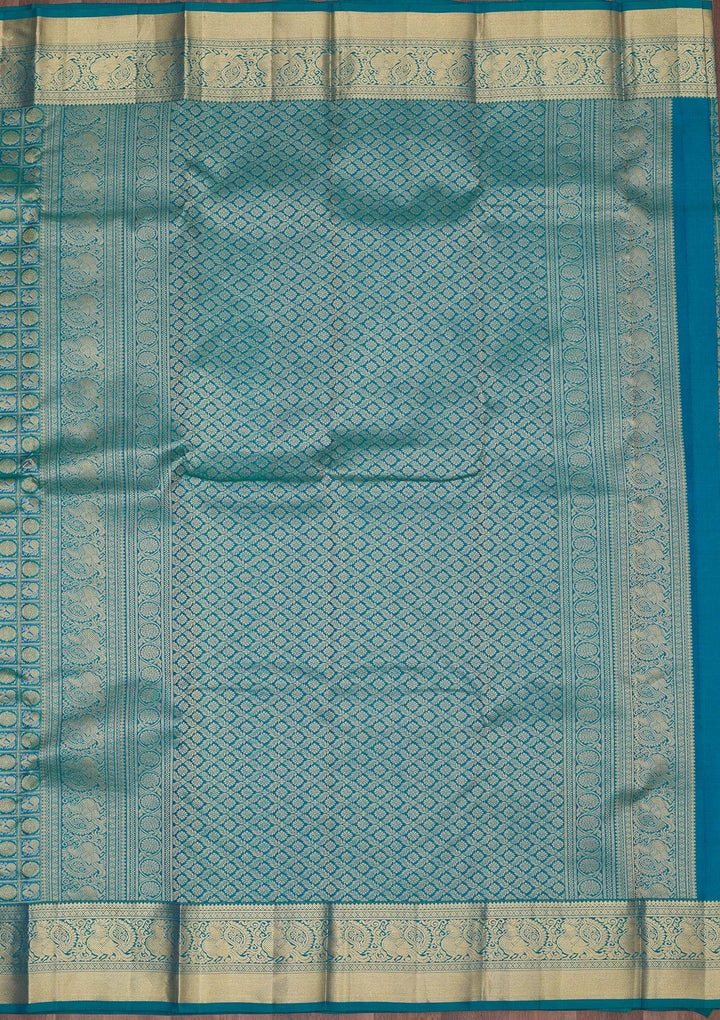 Peacock Blue Zariwork Pure Silk Saree