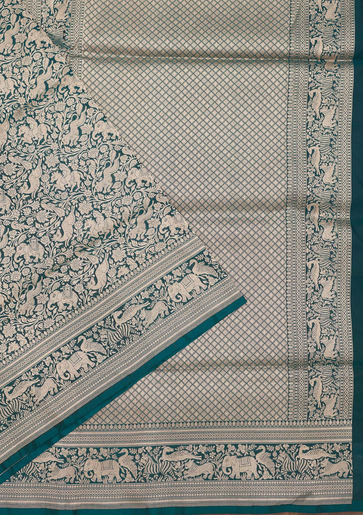 Peacock Blue Zariwork Pure Silk Saree