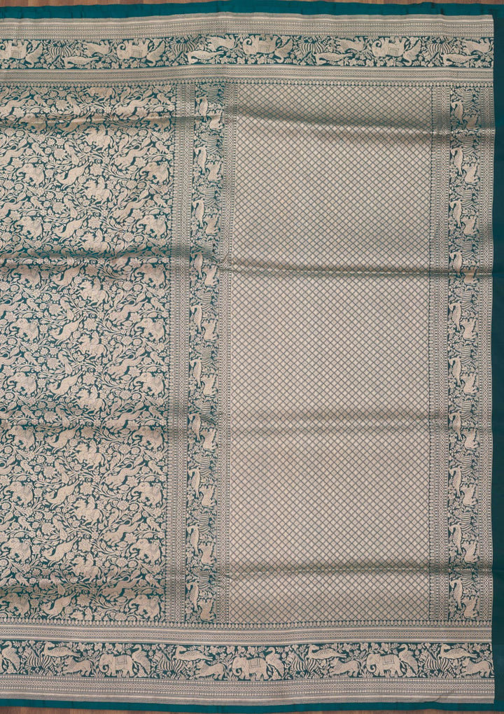 Peacock Blue Zariwork Pure Silk Saree