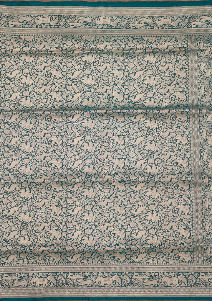 Peacock Blue Zariwork Pure Silk Saree