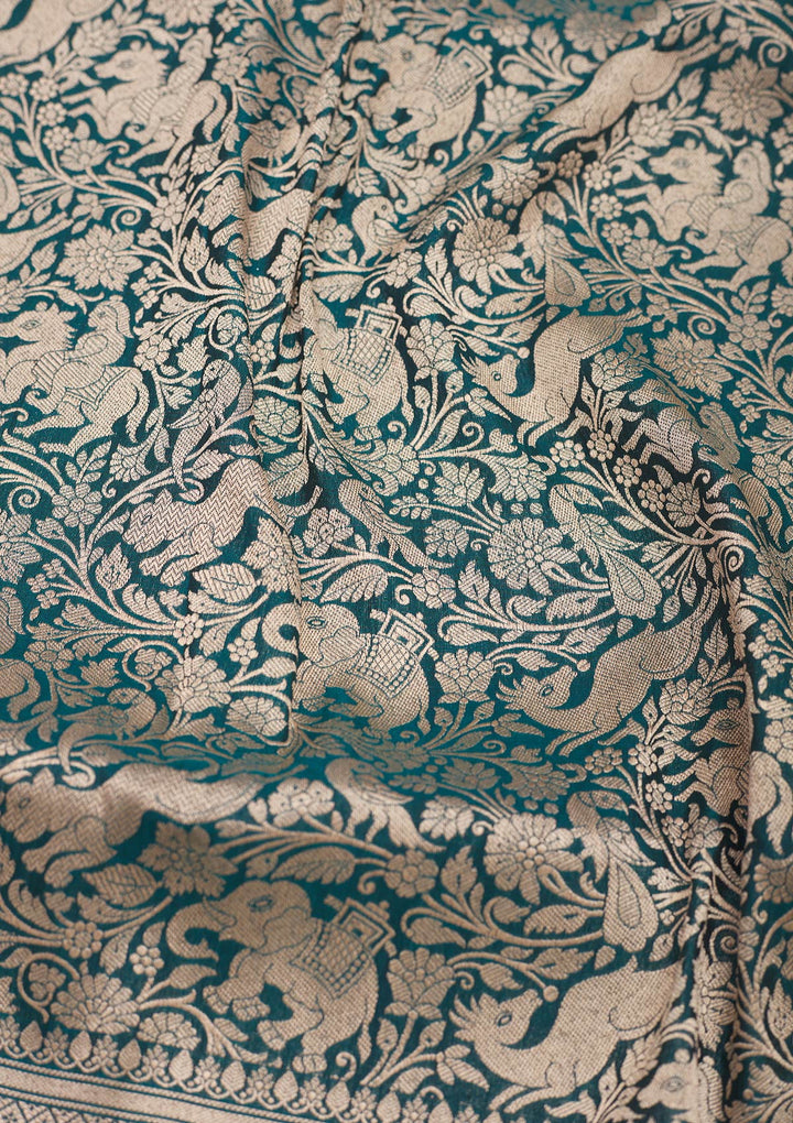 Peacock Blue Zariwork Pure Silk Saree