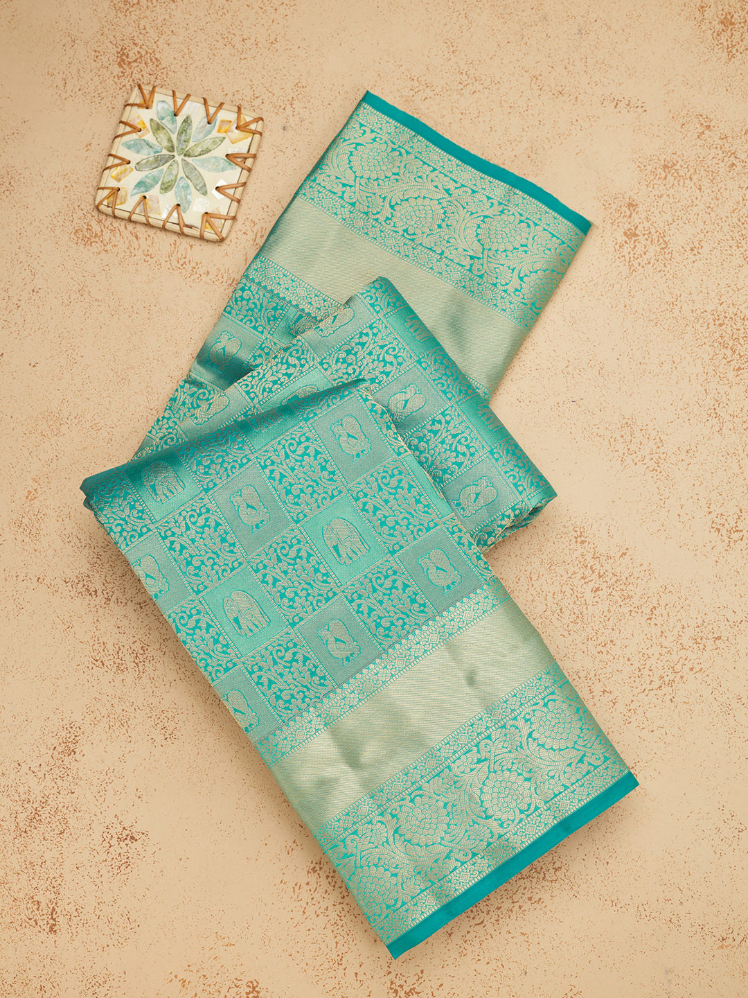 Peacock Blue Zariwork Pure Silk Saree