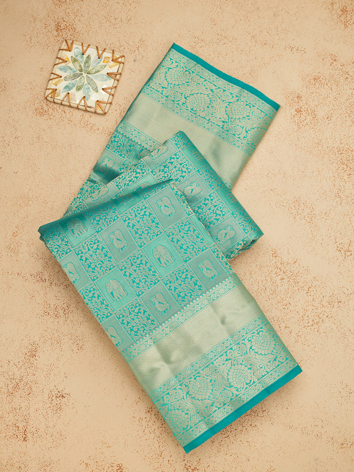 Peacock Blue Zariwork Pure Silk Saree