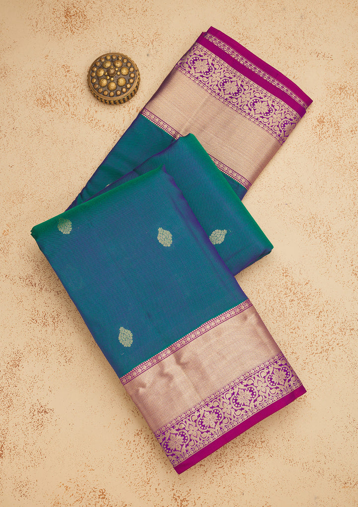 Peacock Blue Zariwork Pure Silk Saree
