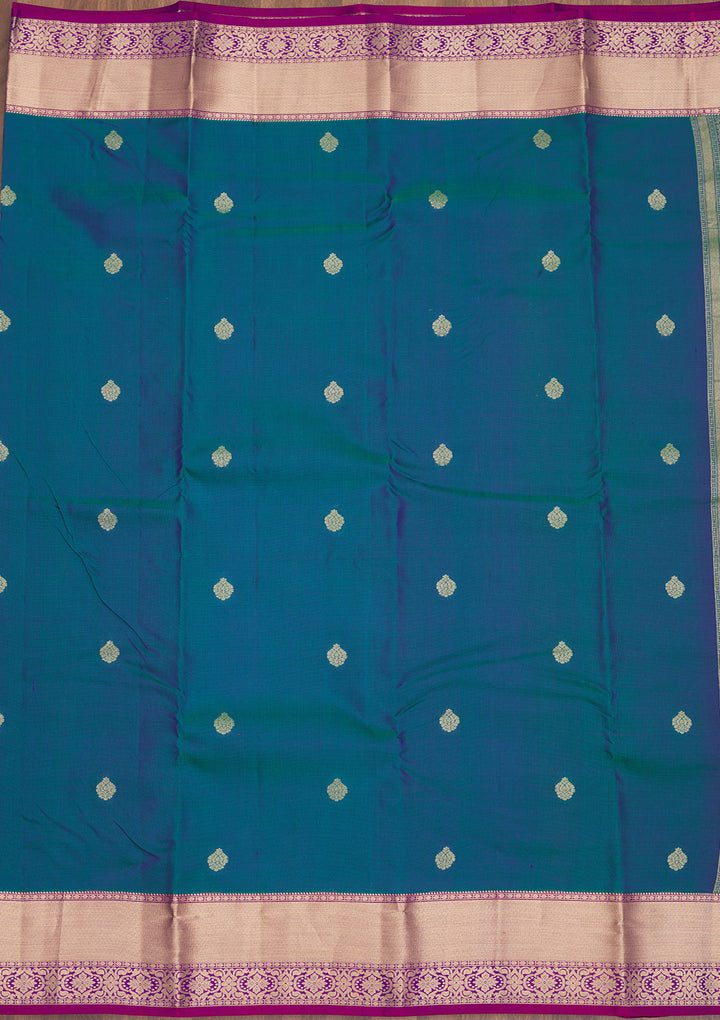 Peacock Blue Zariwork Pure Silk Saree