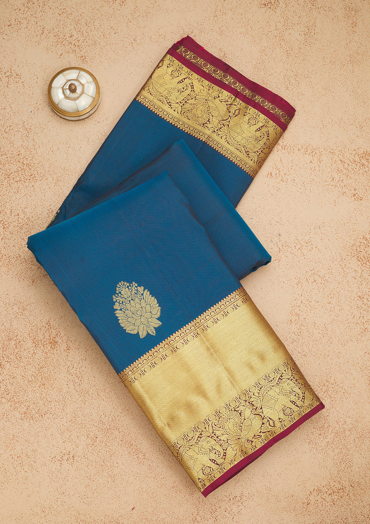 Peacock Blue Zariwork Pure Silk Saree