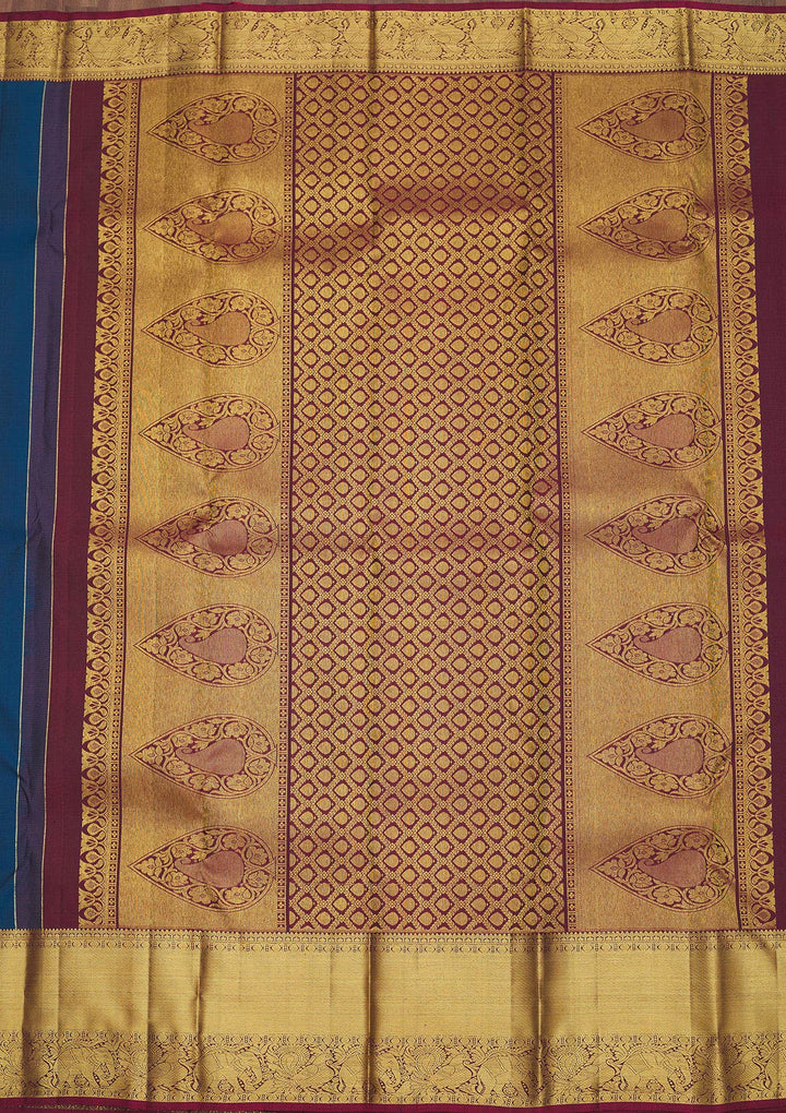 Peacock Blue Zariwork Pure Silk Saree