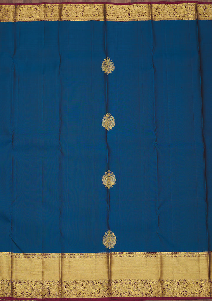 Peacock Blue Zariwork Pure Silk Saree