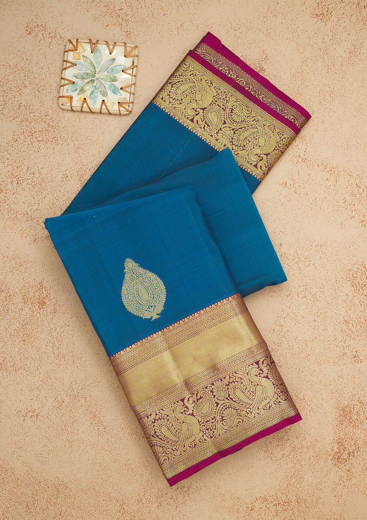 Peacock Blue Zariwork Pure Silk Saree