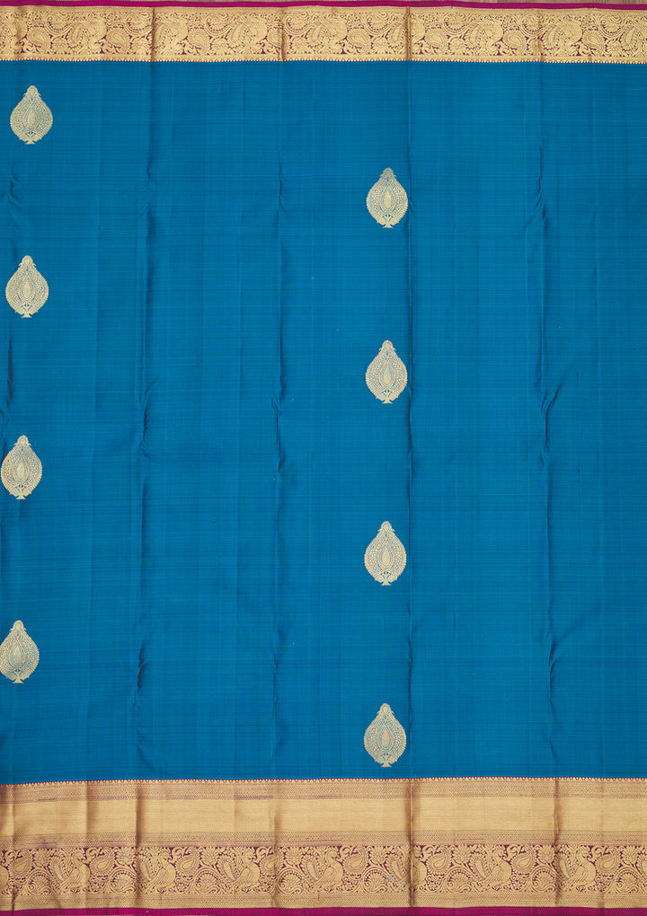 Peacock Blue Zariwork Pure Silk Saree