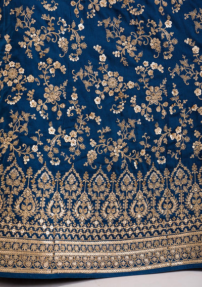 Peacock Blue Zariwork Raw Silk Readymade Lehenga
