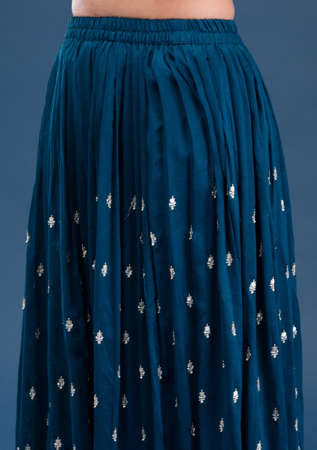 Peacock Blue Zariwork Raw Silk Readymade Salwar Suit