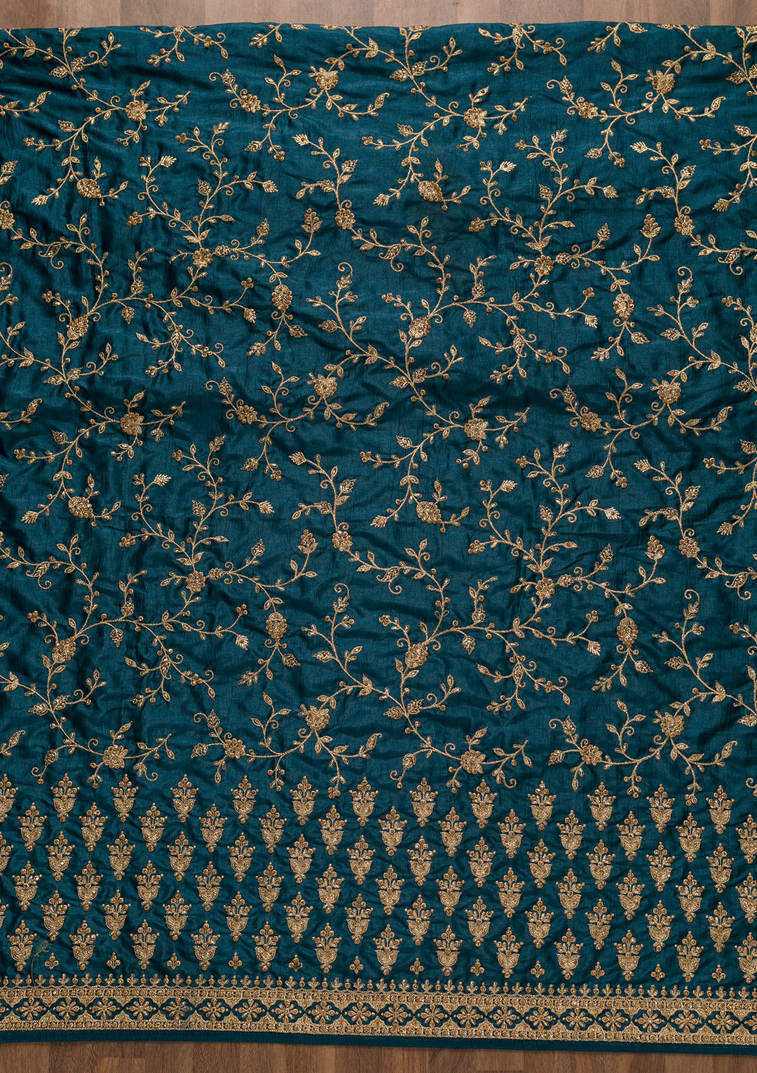 Peacock Blue Zariwork Raw Silk Unstitched Salwar Suit