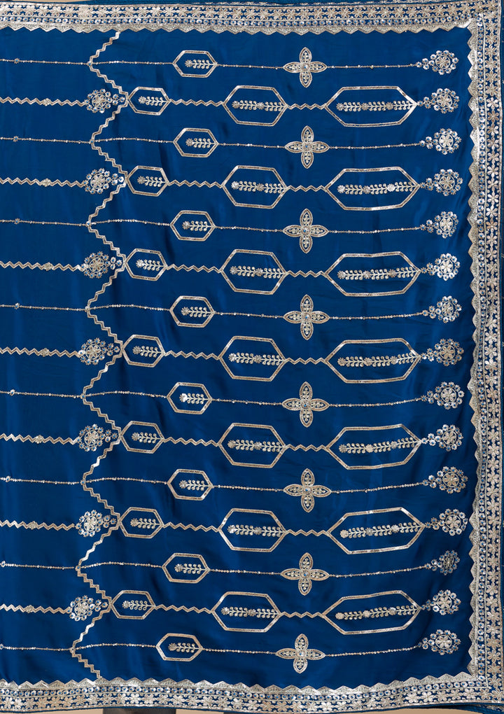 Peacock Blue Zariwork Satin Saree