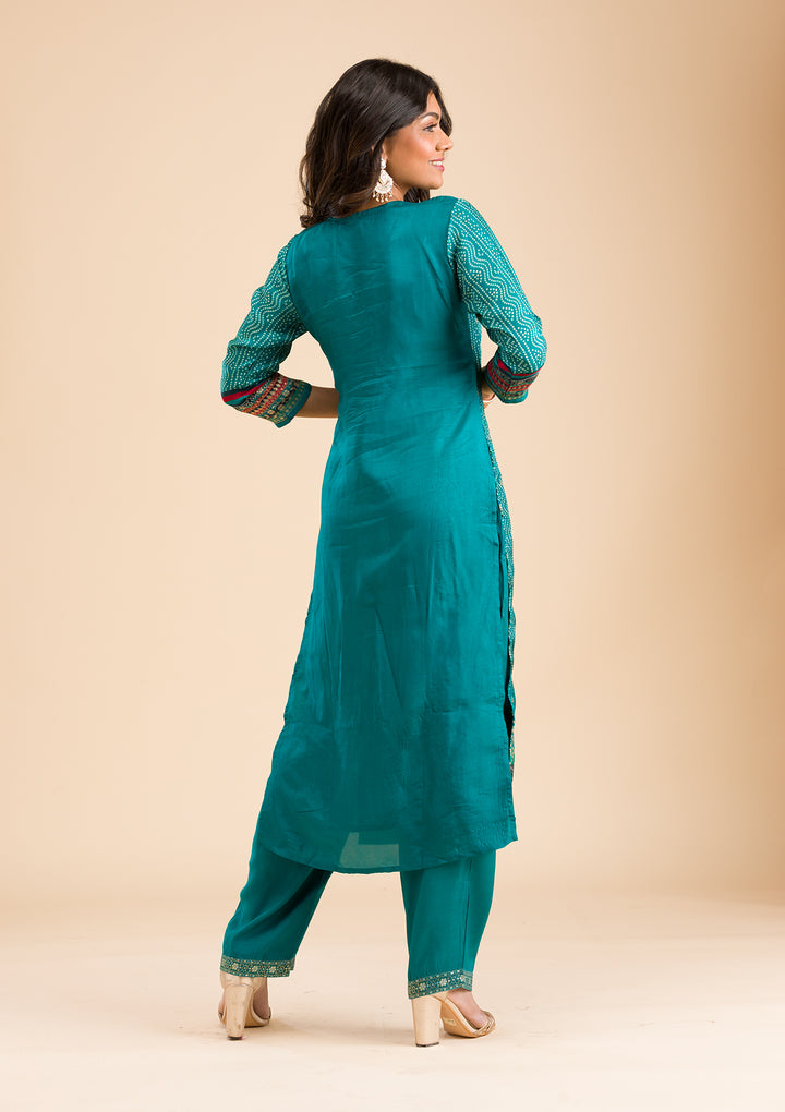 Peacock Blue Zariwork Semi Crepe Readymade Salwar Suit