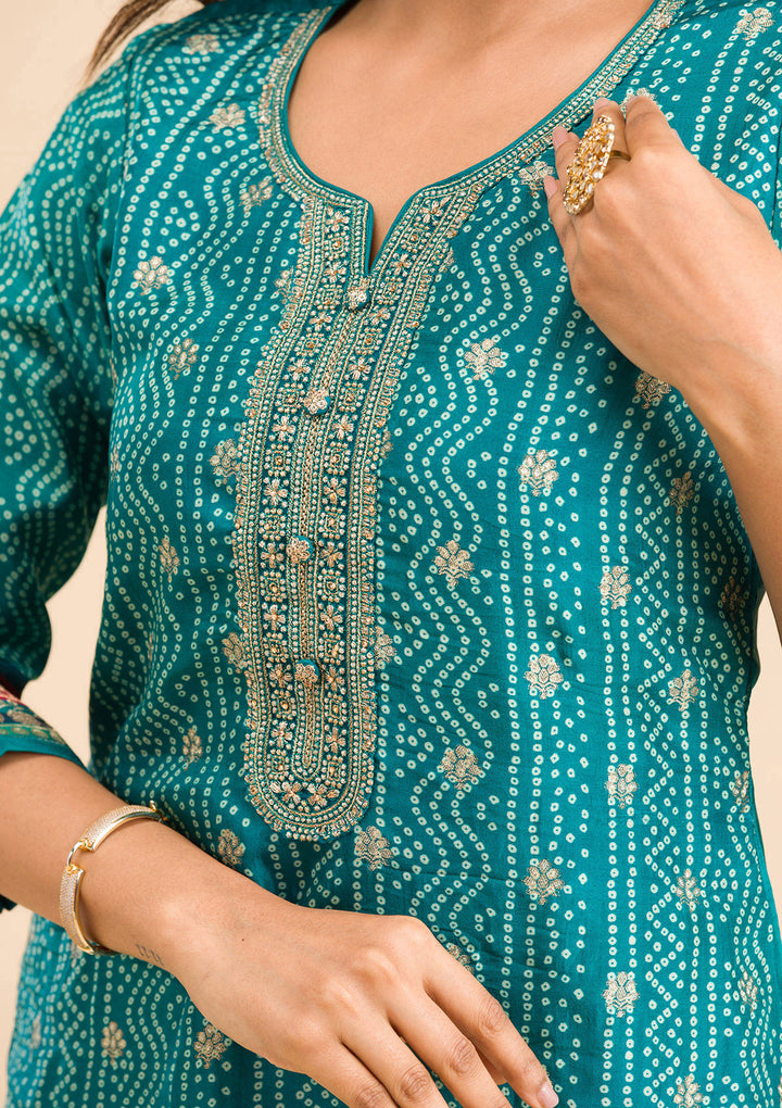 Peacock Blue Zariwork Semi Crepe Readymade Salwar Suit