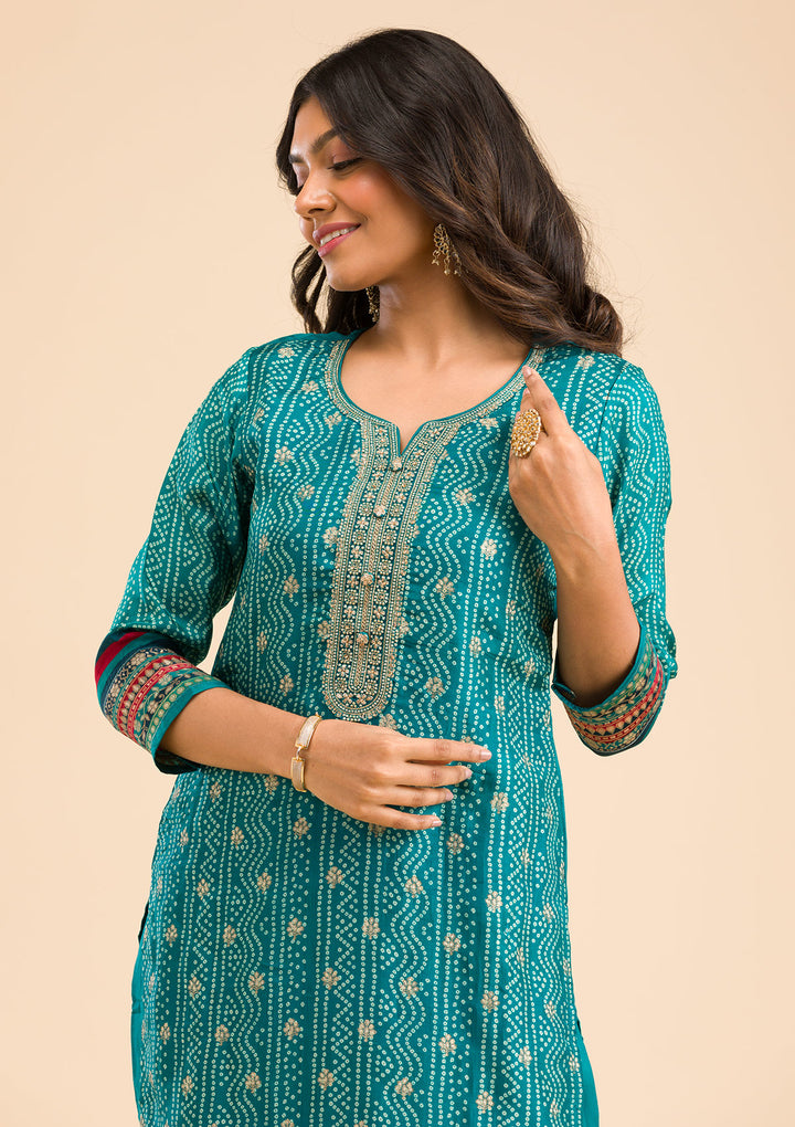 Peacock Blue Zariwork Semi Crepe Readymade Salwar Suit
