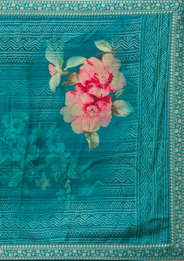 Peacock Blue Zariwork Semi Crepe Readymade Salwar Suit