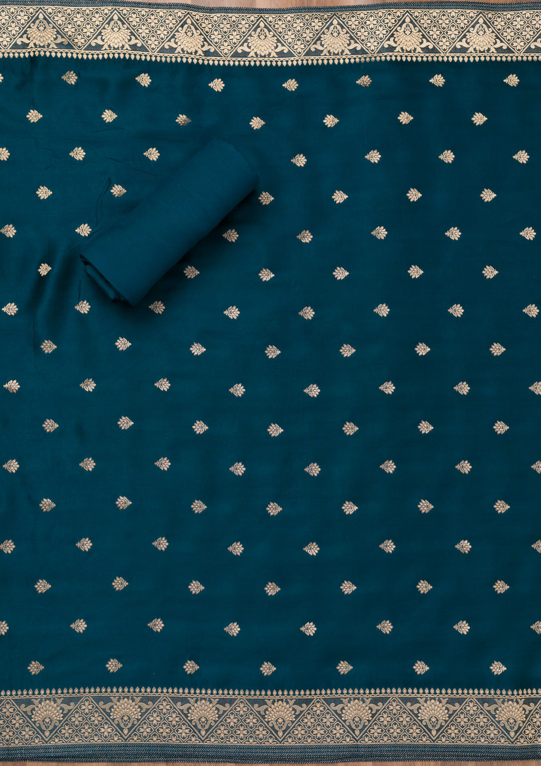 Peacock Blue Zariwork Semi Crepe Unstitched Salwar Suit