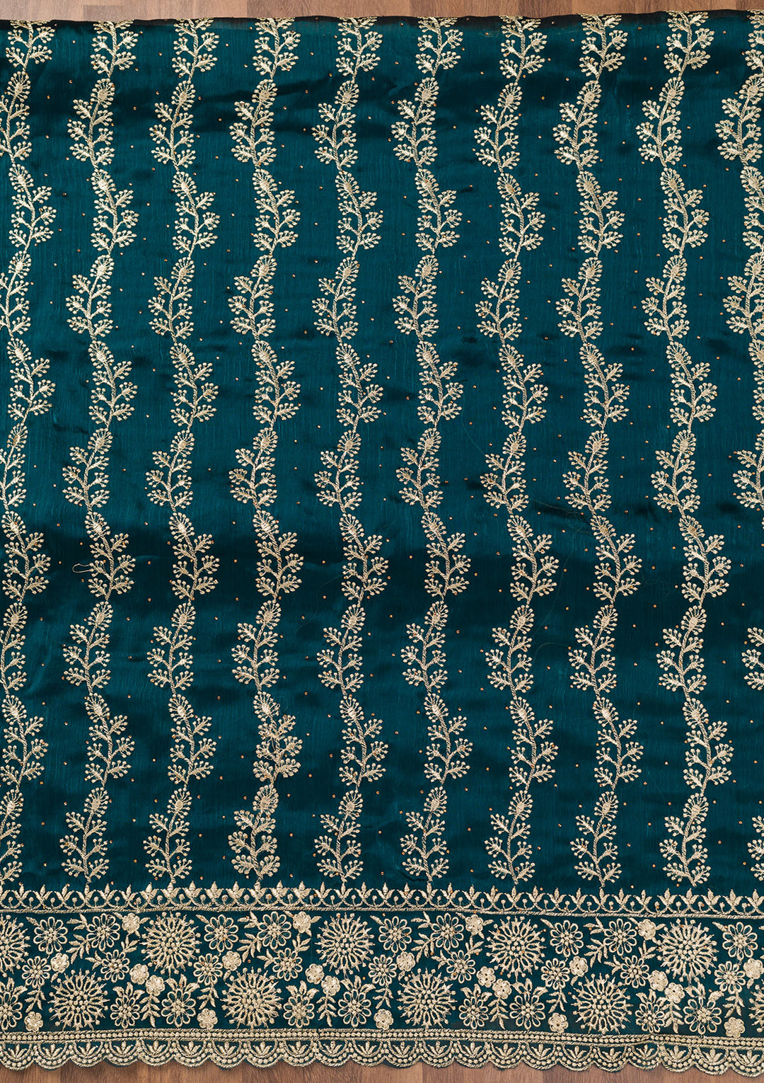 Peacock Blue Zariwork Semi Crepe Unstitched Salwar Suit