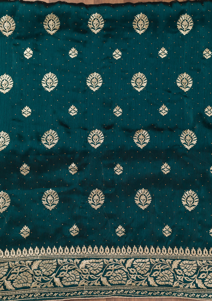 Peacock Blue Zariwork Semi Crepe Unstitched Salwar Suit