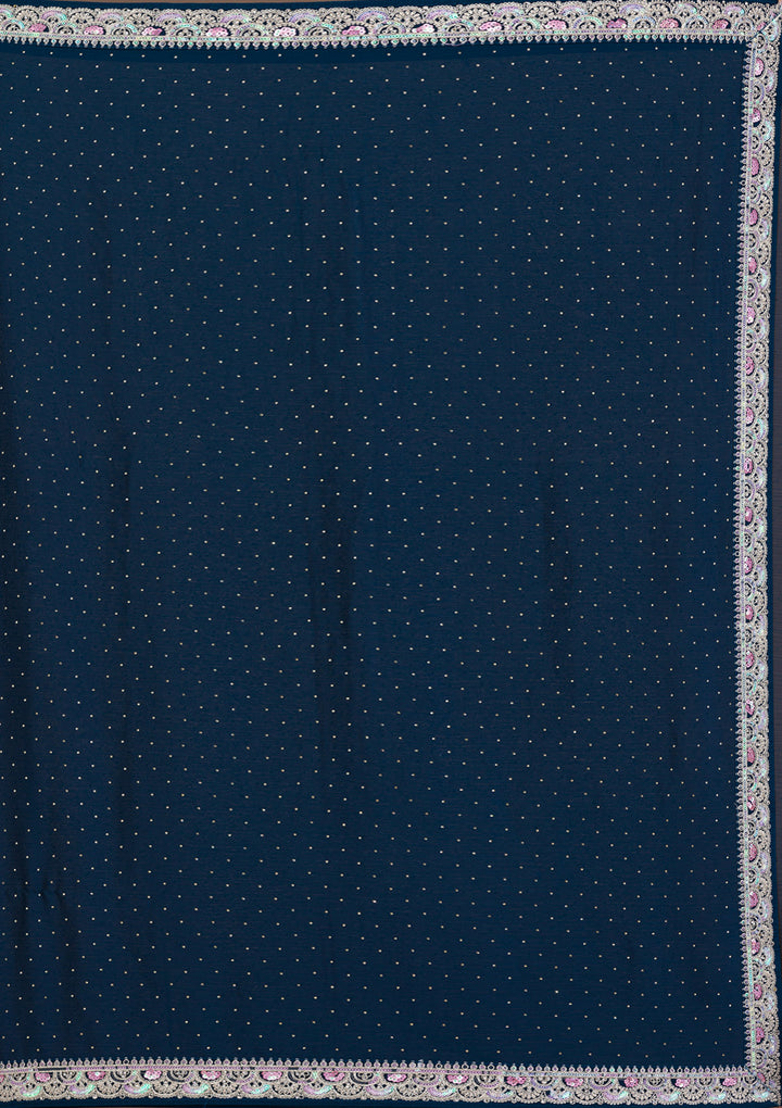 Peacock Blue Zariwork Semi Crepe Saree