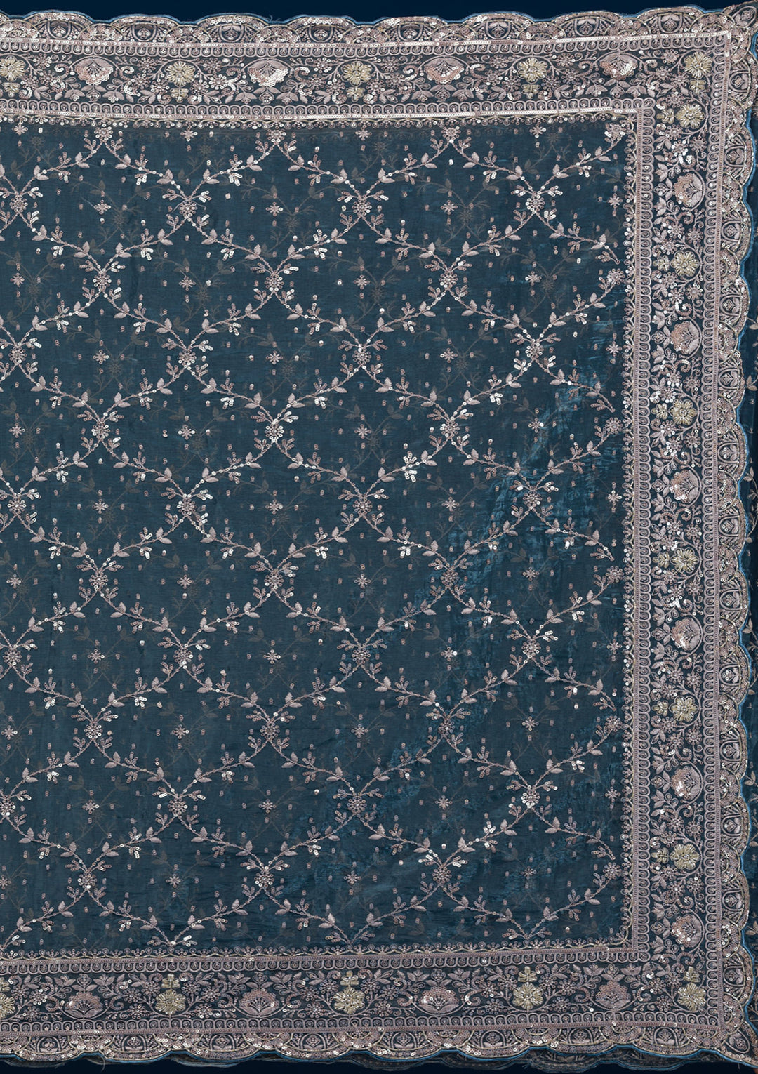 Peacock Blue Zariwork Tissue Saree