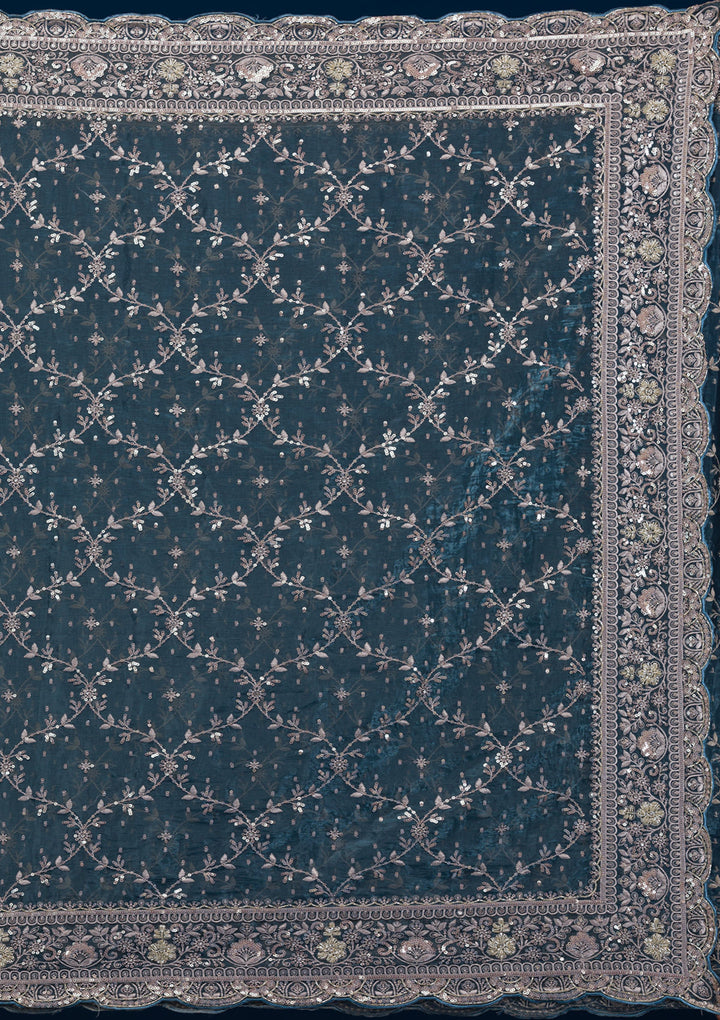 Peacock Blue Zariwork Tissue Saree