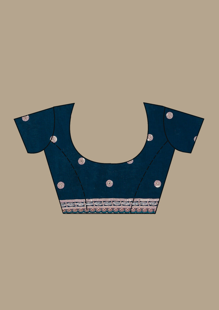 Peacock Blue Zariwork Velvet Saree