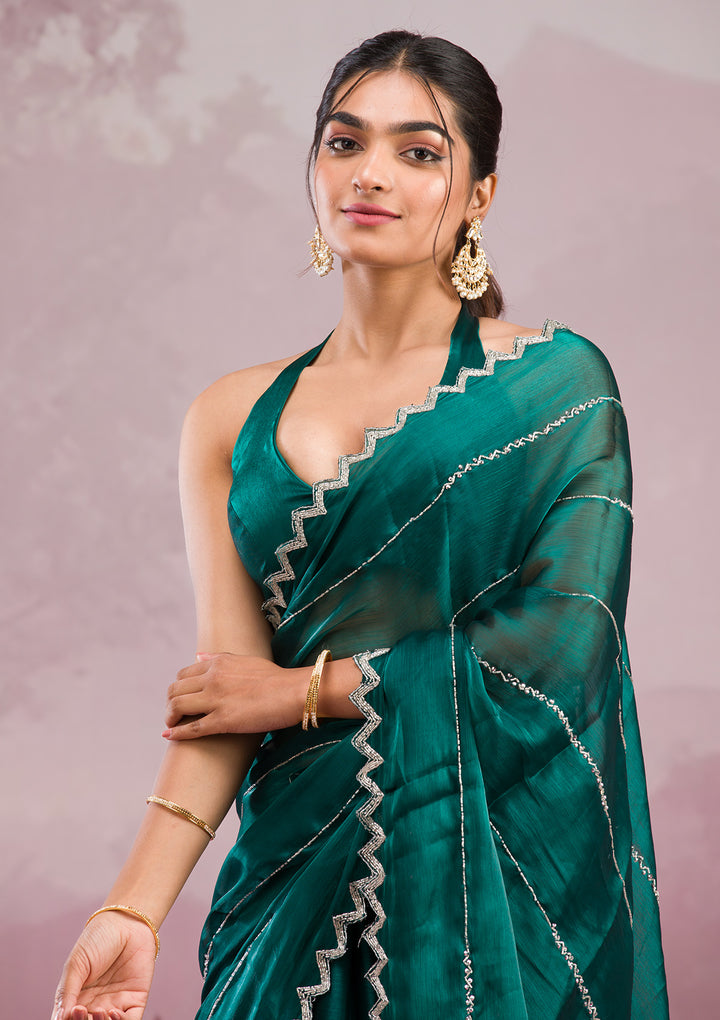 Peacock Green Cutdana Tissue Saree