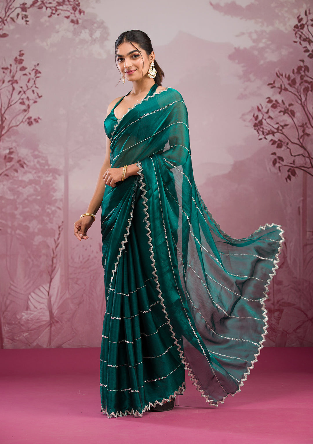 Peacock Green Cutdana Tissue Saree