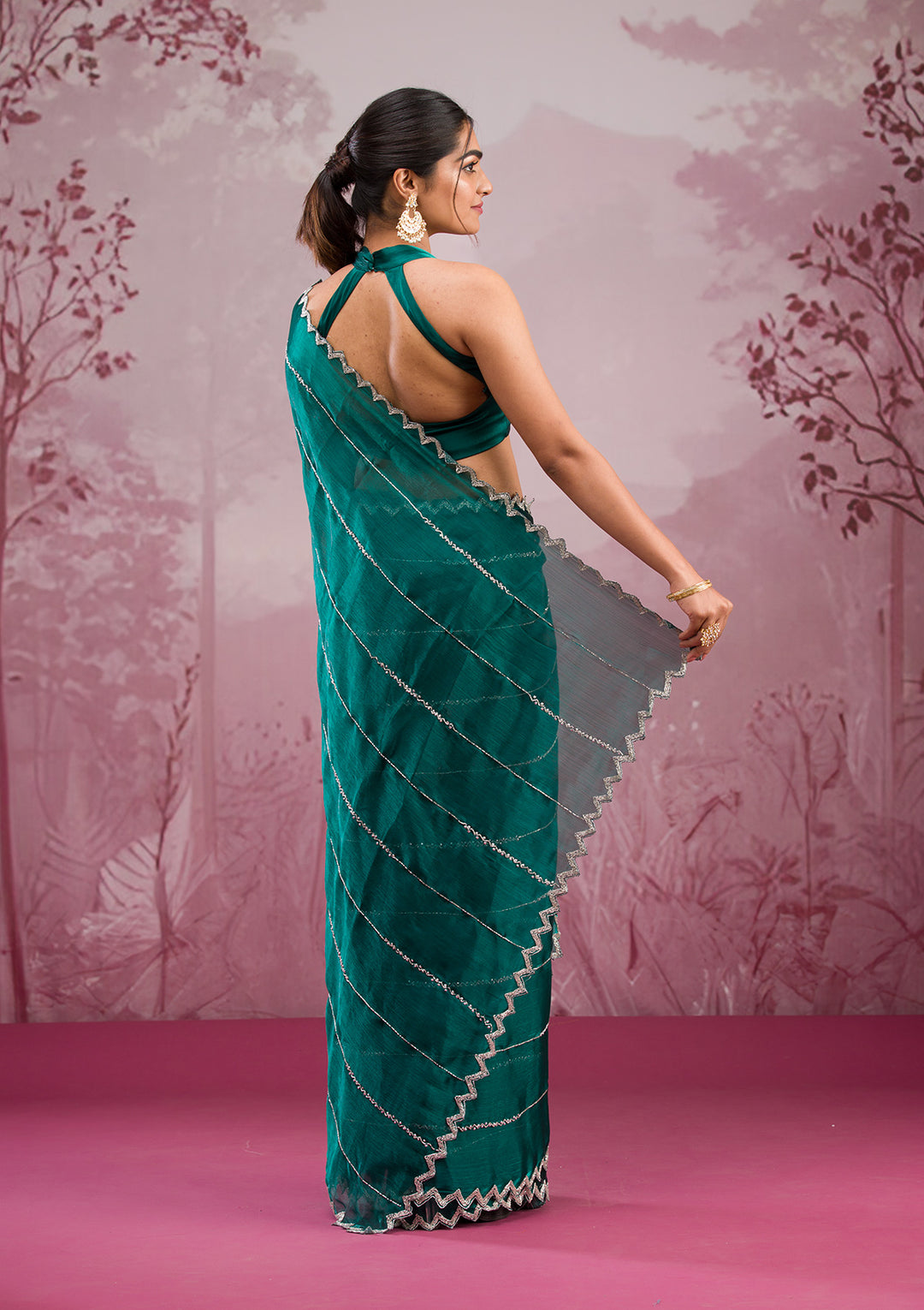 Peacock Green Cutdana Tissue Saree