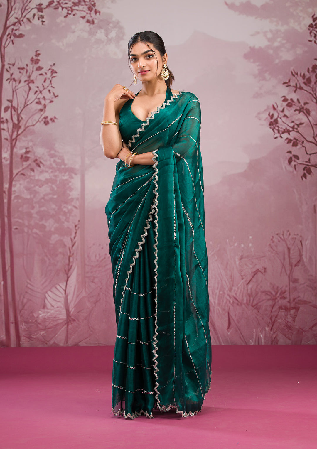 Peacock Green Cutdana Tissue Saree