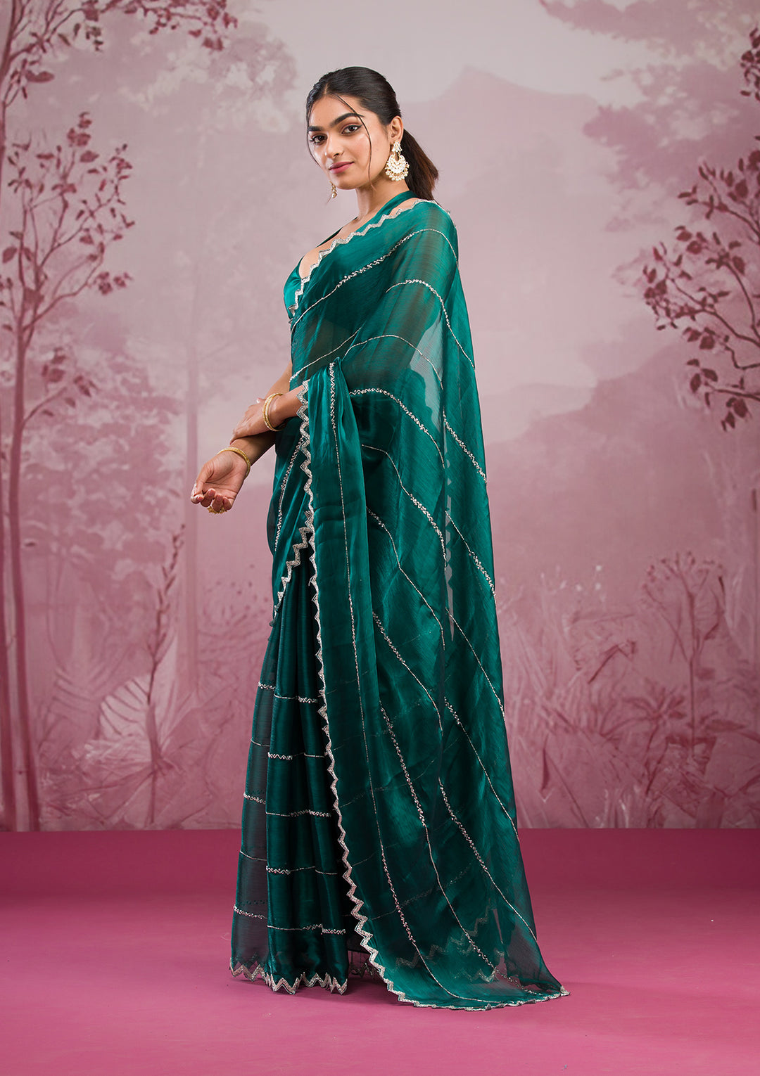 Peacock Green Cutdana Tissue Saree