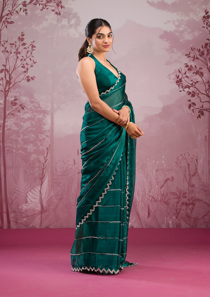 Peacock Green Cutdana Tissue Saree