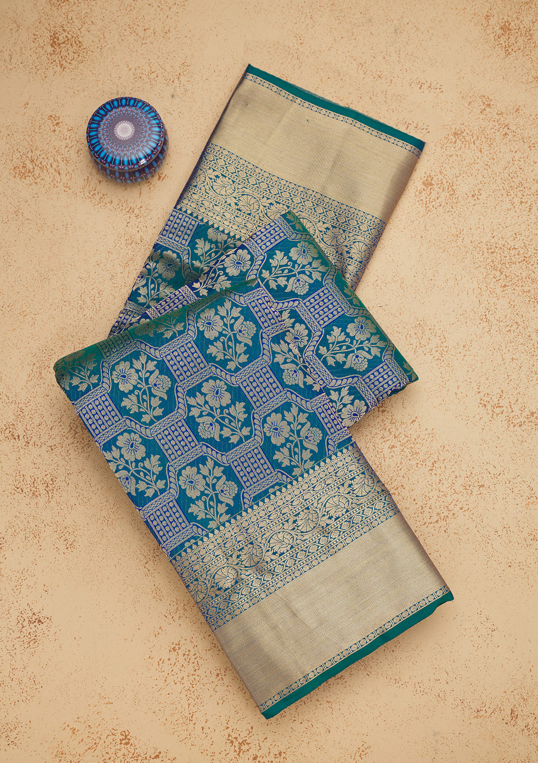Peacock Green Zariwork Pure Silk Saree