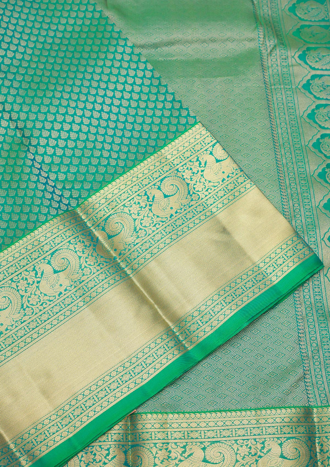 Peacock Green Zariwork Pure Silk Saree