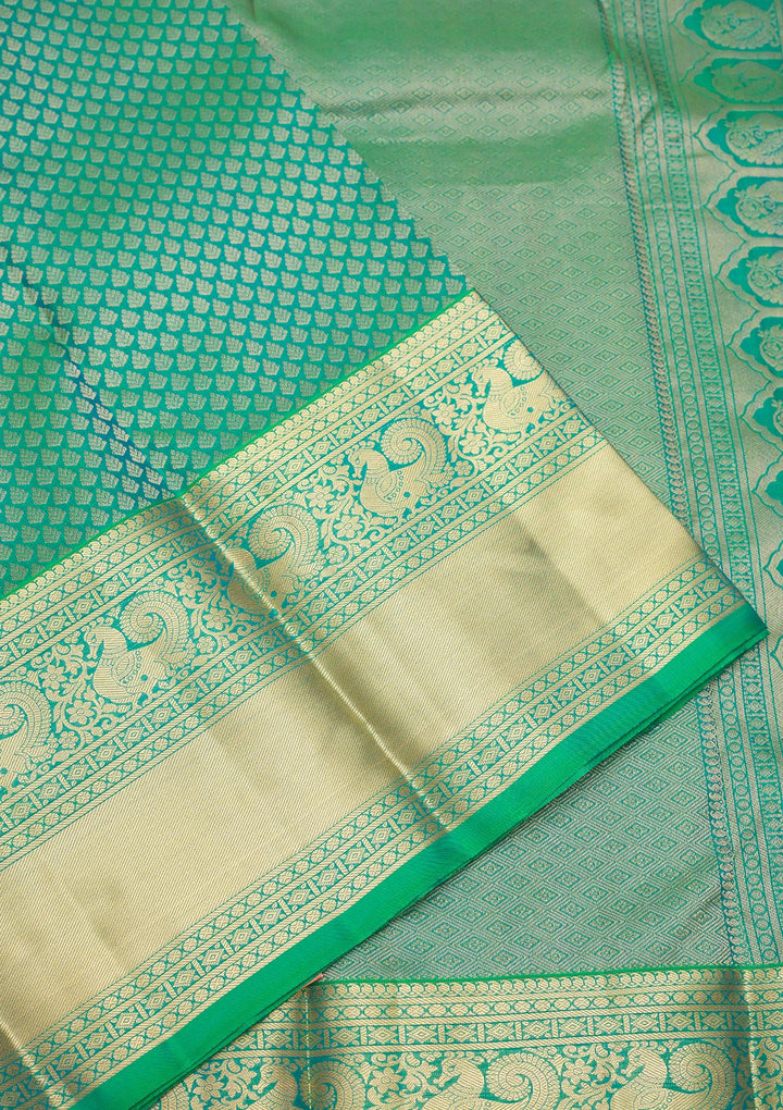 Peacock Green Zariwork Pure Silk Saree