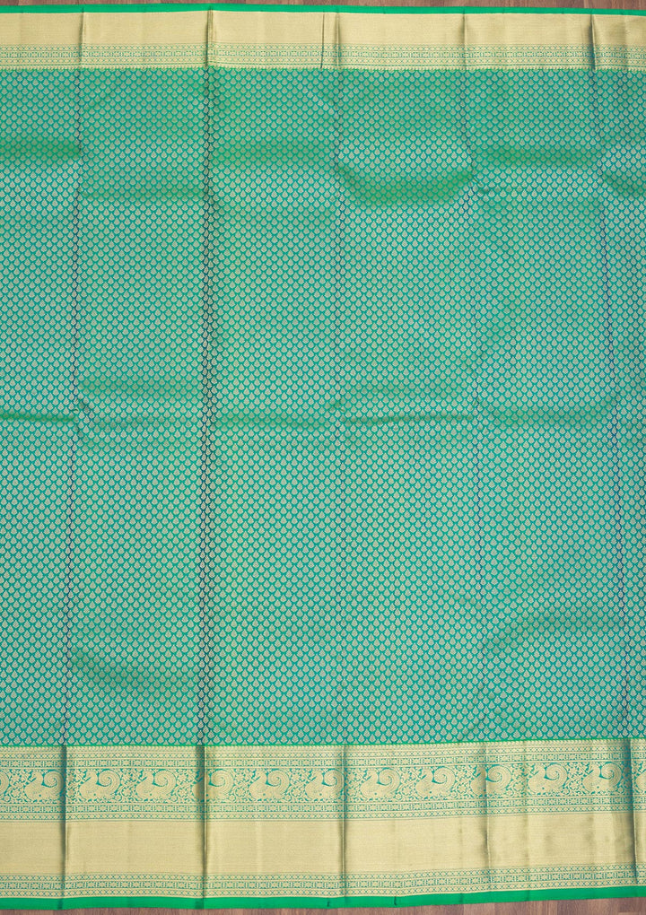 Peacock Green Zariwork Pure Silk Saree