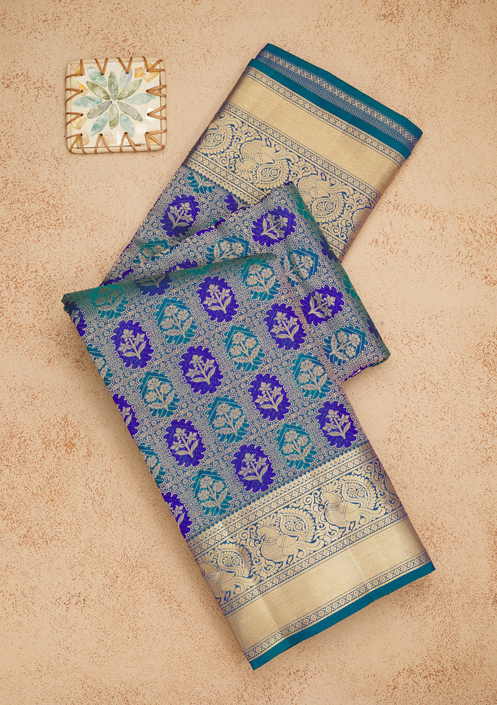 Peacock Green Zariwork Pure Silk Saree