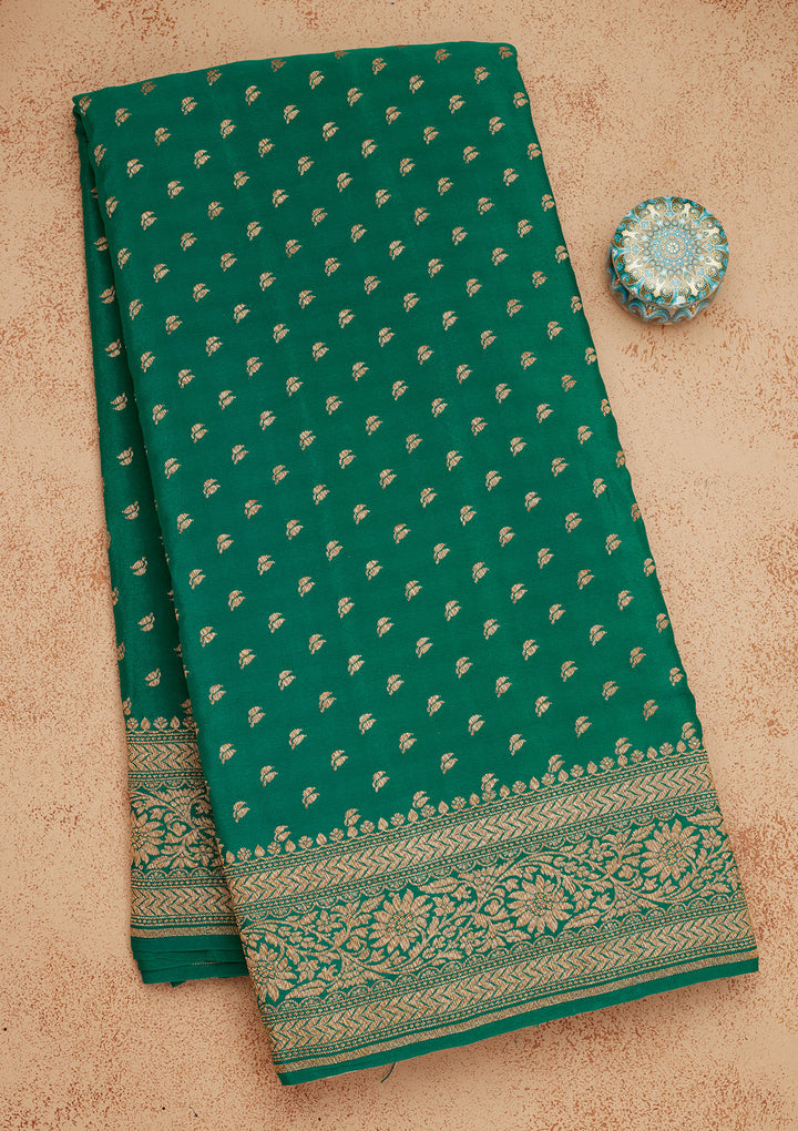 Peacock Green Zariwork Pure Silk Saree