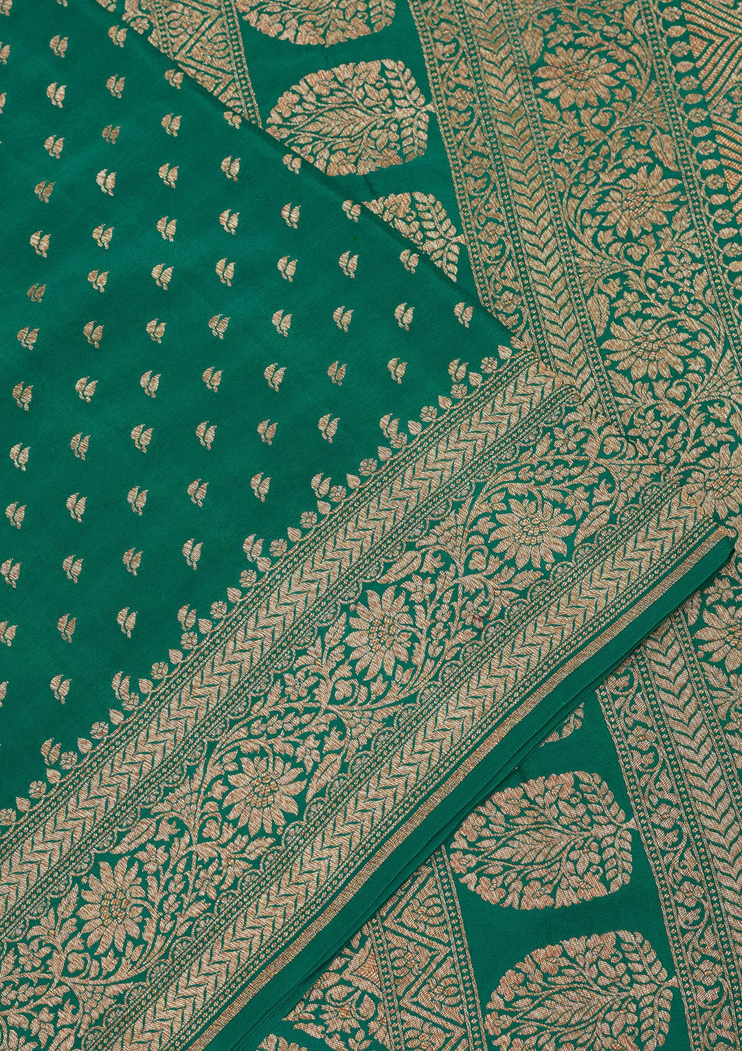 Peacock Green Zariwork Pure Silk Saree