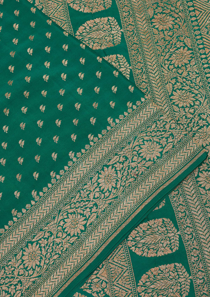 Peacock Green Zariwork Pure Silk Saree