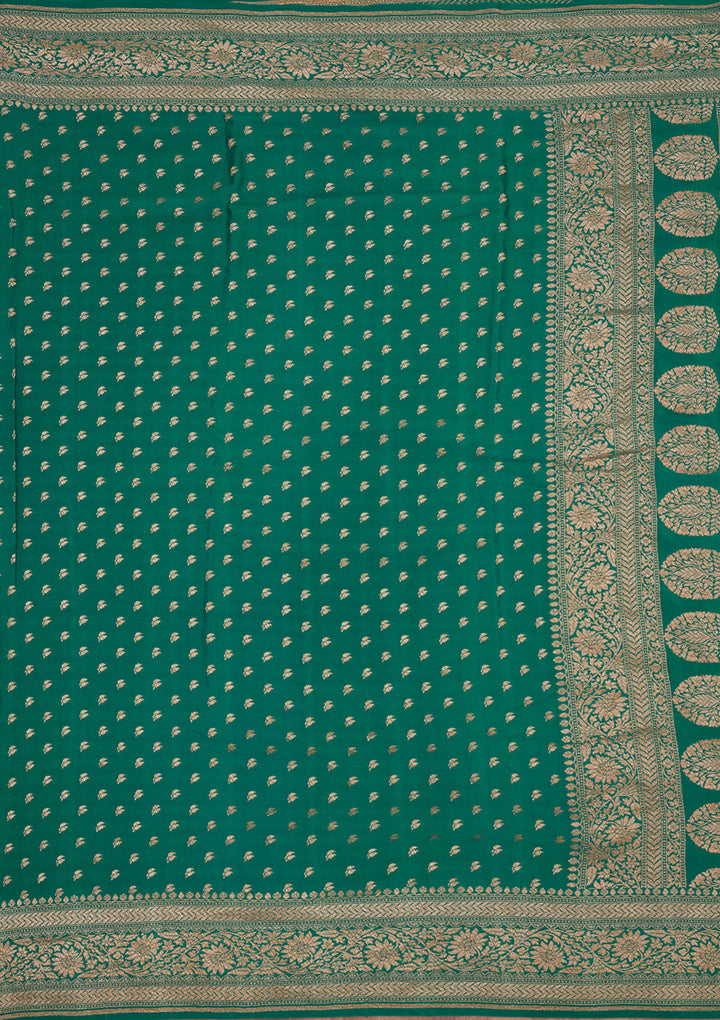 Peacock Green Zariwork Pure Silk Saree
