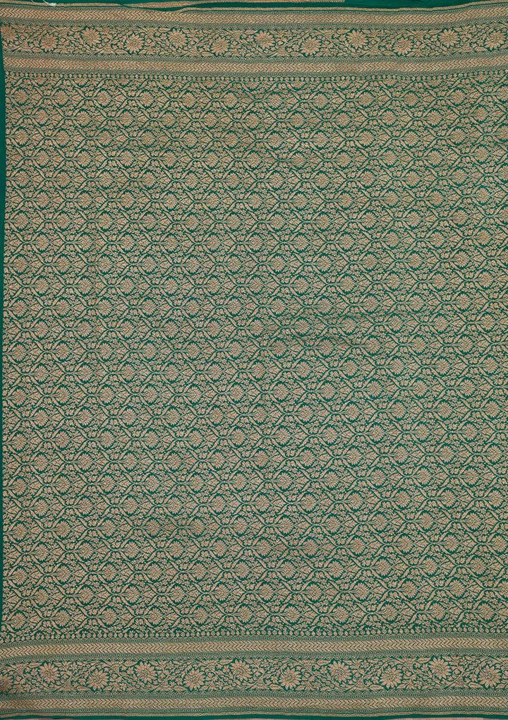 Peacock Green Zariwork Pure Silk Saree