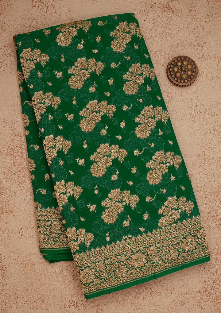 Peacock Green Zariwork Pure Silk Saree